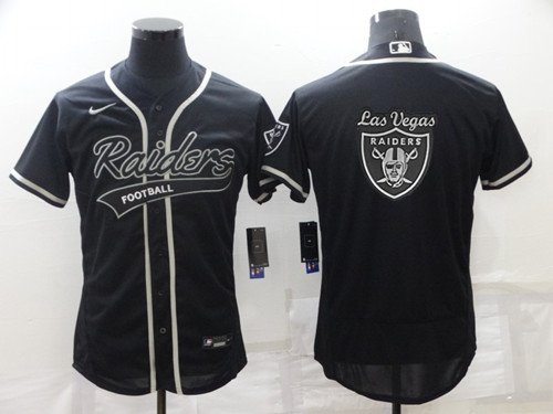 Men's Las Vegas Raiders Black Team Big Logo With Patch Flex Base Stitched Baseball Jersey